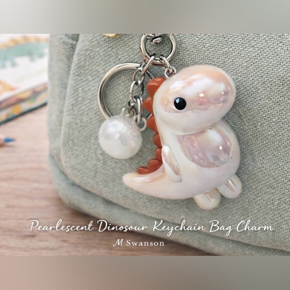 NEW Pearl White Dinosaur Keychain Bag Charm – Cute Acrylic Dino NWT